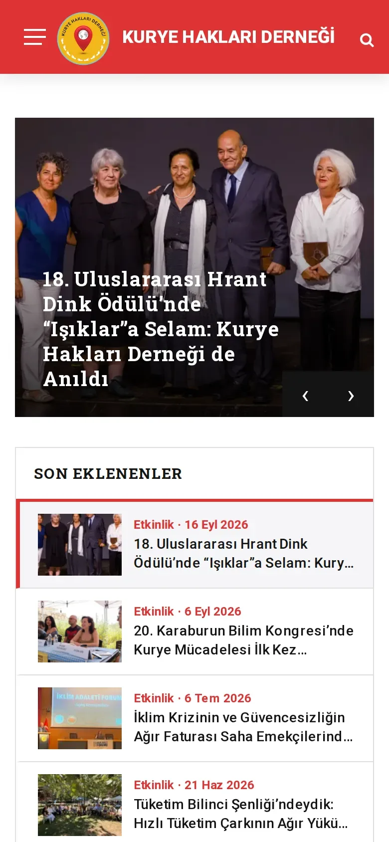 Kurye Hakları Derneği mobil görünüm